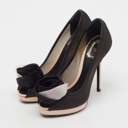 Pre Owned Dior Black/Light Pink Mesh and Satin Garden Flower Detail Peep Toe Pumps Size 38
