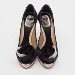Pre Owned Dior Black/Light Pink Mesh and Satin Garden Flower Detail Peep Toe Pumps Size 38