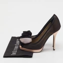 Pre Owned Dior Black/Light Pink Mesh and Satin Garden Flower Detail Peep Toe Pumps Size 38