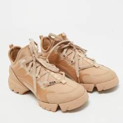 Pre Owned Dior Beige Neoprene and Rubber D-Connect Sneakers Size 38.5