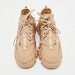 Pre Owned Dior Beige Neoprene and Rubber D-Connect Sneakers Size 38.5