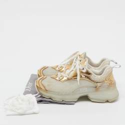 Pre Owned Dior White/Gold Rubber, Mesh and Leather Vibe Low Top Sneakers Size 37