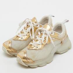 Pre Owned Dior White/Gold Rubber, Mesh and Leather Vibe Low Top Sneakers Size 37