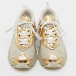 Pre Owned Dior White/Gold Rubber, Mesh and Leather Vibe Low Top Sneakers Size 37