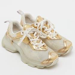 Pre Owned Dior White/Gold Rubber, Mesh and Leather Vibe Low Top Sneakers Size 37