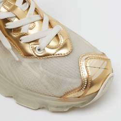 Pre Owned Dior White/Gold Rubber, Mesh and Leather Vibe Low Top Sneakers Size 37