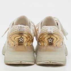 Pre Owned Dior White/Gold Rubber, Mesh and Leather Vibe Low Top Sneakers Size 37