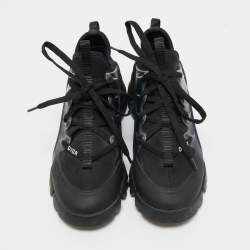 Pre Owned Dior Black Fabric and PVC D-Connect Low Top Sneakers Size 35