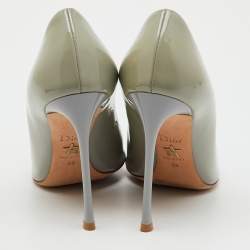 Pre Owned Dior Light Grey Patent Leather Cherie Pointed Toe Pumps Size 38