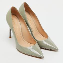 Pre Owned Dior Light Grey Patent Leather Cherie Pointed Toe Pumps Size 38
