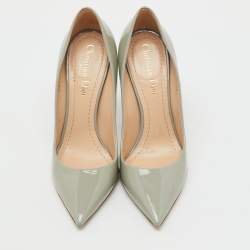Pre Owned Dior Light Grey Patent Leather Cherie Pointed Toe Pumps Size 38