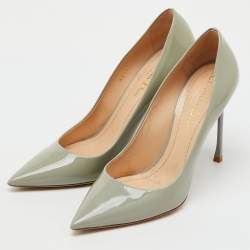 Pre Owned Dior Light Grey Patent Leather Cherie Pointed Toe Pumps Size 38