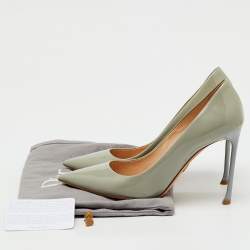 Pre Owned Dior Light Grey Patent Leather Cherie Pointed Toe Pumps Size 38