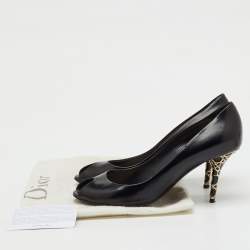 مملوكة مسبقًا Dior Black Patent Leather Cannage Heel Peep Toe Pumps Size 37.5