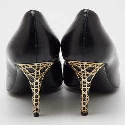 مملوكة مسبقًا Dior Black Patent Leather Cannage Heel Peep Toe Pumps Size 37.5