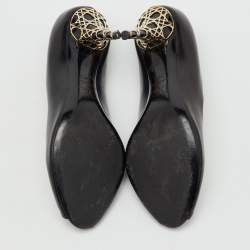 مملوكة مسبقًا Dior Black Patent Leather Cannage Heel Peep Toe Pumps Size 37.5