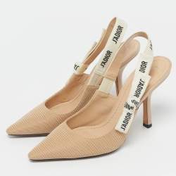 Pre Owned Dior Beige Canvas J'Adior Slingback Pumps Size 37.5