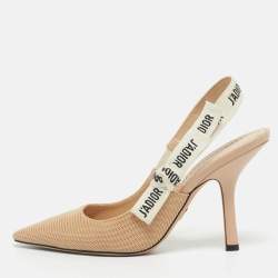 Pre Owned Dior Beige Canvas J'Adior Slingback Pumps Size 37.5
