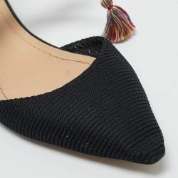 Pre Owned Dior Black Canvas J'adior Pointed Toe Ankle Wrap Flats Size 37.5