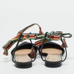 Pre Owned Dior Black Canvas J'adior Pointed Toe Ankle Wrap Flats Size 37.5