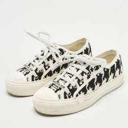 Pre Owned Dior Cream/Back Canvas Walk'n'Dior Lace Up Sneakers Size 35