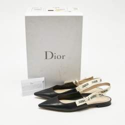 Pre Owned Dior Black Leather J'adior Slingback Flat Sandals Size 38