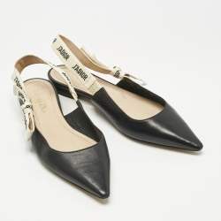 Pre Owned Dior Black Leather J'adior Slingback Flat Sandals Size 38