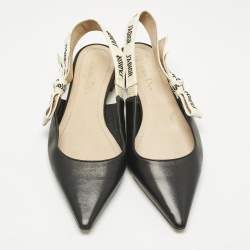 Pre Owned Dior Black Leather J'adior Slingback Flat Sandals Size 38