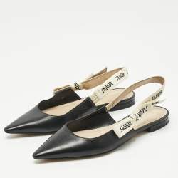 Pre Owned Dior Black Leather J'adior Slingback Flat Sandals Size 38