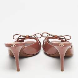 Pre Owned Dior Beige Patent Leather Bow Peep Toe Slide Sandals Size 37