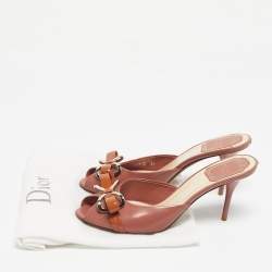 Pre Owned Dior Beige Patent Leather Bow Peep Toe Slide Sandals Size 37