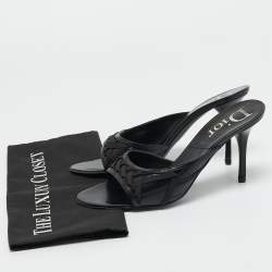 Pre Owned Dior Black Leather and knit Fabric Open Toe Slide Sandals Size 41