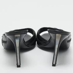 Pre Owned Dior Black Leather and knit Fabric Open Toe Slide Sandals Size 41