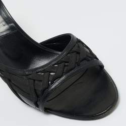 Pre Owned Dior Black Leather and knit Fabric Open Toe Slide Sandals Size 41