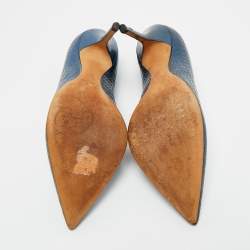 Pre Owned Dior Metallic Blue Cannage Leather Cherie Pointed Toe Pumps Size 37