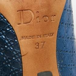 Pre Owned Dior Metallic Blue Cannage Leather Cherie Pointed Toe Pumps Size 37