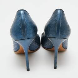 Pre Owned Dior Metallic Blue Cannage Leather Cherie Pointed Toe Pumps Size 37