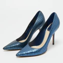 Pre Owned Dior Metallic Blue Cannage Leather Cherie Pointed Toe Pumps Size 37