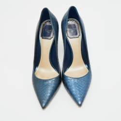 Pre Owned Dior Metallic Blue Cannage Leather Cherie Pointed Toe Pumps Size 37