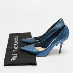Pre Owned Dior Metallic Blue Cannage Leather Cherie Pointed Toe Pumps Size 37