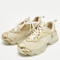 Pre Owned Dior Gold/White Rubber, Mesh and Leather Vibe Low Top Sneakers Size 39