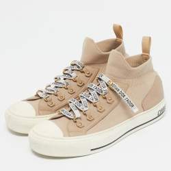 Pre Owned Dior Beige Knit Fabric and Leather Walk'N'Dior High Top Sneakers Size 39