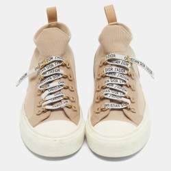 Pre Owned Dior Beige Knit Fabric and Leather Walk'N'Dior High Top Sneakers Size 39