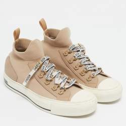 Pre Owned Dior Beige Knit Fabric and Leather Walk'N'Dior High Top Sneakers Size 39