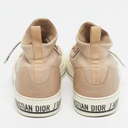 Pre Owned Dior Beige Knit Fabric and Leather Walk'N'Dior High Top Sneakers Size 39