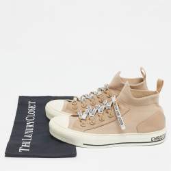 Pre Owned Dior Beige Knit Fabric and Leather Walk'N'Dior High Top Sneakers Size 39
