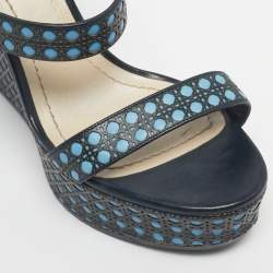 Pre Owned Dior Two Tone Cannage Leather Platform Wedge Sandals Size 39