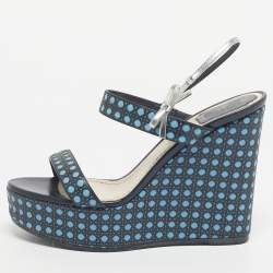 Pre Owned Dior Two Tone Cannage Leather Platform Wedge Sandals Size 39