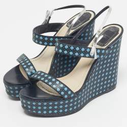 Pre Owned Dior Two Tone Cannage Leather Platform Wedge Sandals Size 39