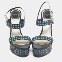 Pre Owned Dior Two Tone Cannage Leather Platform Wedge Sandals Size 39